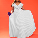 Fashion Ruffled Pleated Maxi Dress(With Belt) GCZF-8486P