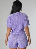 Solid Color Press Pleated Casual 2 Piece Shorts Set MIL-T102