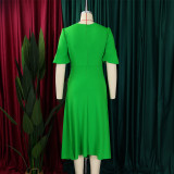 Solid Color Half Sleeve Solid Midi Dress GCZF-8549