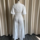 Solid Color Pleated Tie Up Two Piece Skirt Set GCZF-D220