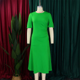 Solid Color Half Sleeve Solid Midi Dress GCZF-8549