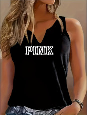 Plus Size V Neck Letter Print Vest XMF-348