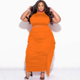 Plus Size Sleeveless Tassel Tight 2 Piece Skirts Set NNWF-7990