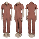 Short Sleeve Zipper Slim Jumpsuit NY-3172
