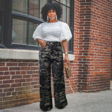 Camouflage Straight Leg Jeans WAF-77658