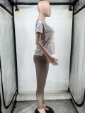 Casual Print Short Sleeve Sports Two Piece Pants Set WAF-77593