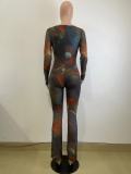 Mesh Print Long Sleeve Jumpsuit QODY-6030