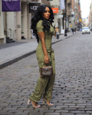 Short Sleeve Zipper Slim Jumpsuit NY-3172