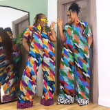 Print Zipper Loose Wide Leg Jumpsuit  NY-10765