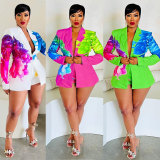 Fashion Print Long Sleeve Two Piece Shorts Set NY-10755