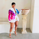 Fashion Print Long Sleeve Two Piece Shorts Set NY-10755