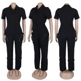 Short Sleeve Zipper Slim Jumpsuit NY-3172