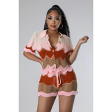 Knit Short Sleeve Shorts Casual Two Piece Set GCNF-0216