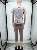 Casual Print Short Sleeve Sports Two Piece Pants Set WAF-77593