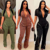 Short Sleeve Zipper Slim Jumpsuit NY-3172