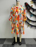 Print Patchwork Lantern Sleeve Casual Dress NY-10769