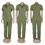 Short Sleeve Zipper Slim Jumpsuit NY-3172