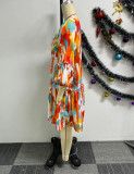 Print Patchwork Lantern Sleeve Casual Dress NY-10769
