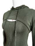 Long Sleeve Hooded Sling Slim Fit Romeper Two Piece Set CH-24019