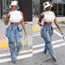 Casual Spliced Multi-Pocket Jeans OD-8686