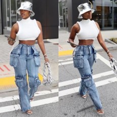 Casual Spliced Multi-Pocket Jeans OD-8686