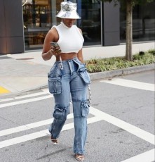 Casual Spliced Multi-Pocket Jeans OD-8686