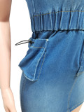 Short Sleeve Drawstring Zipper Denim Mini Dress CM-8715