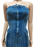 Sexy Denim Tube Tops Zipper Mini Dress CM-8718