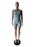 Sexy Halter Backless Denim Romper MEM-88575