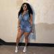 Short Sleeve Drawstring Zipper Denim Mini Dress CM-8715