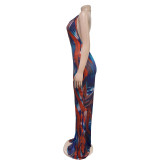 Sexy Print Backless V Neck Jumpsuit  BY-6930