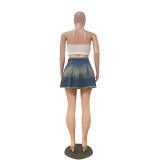 Casual Washed Denim Pleated Skirt TR-1303