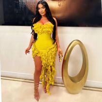 Sexy Solid Color Off Shoulder Ruffle Mini Dress AIL-262