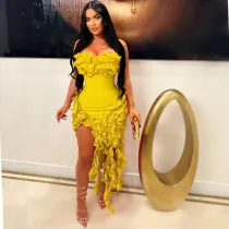 Sexy Solid Color Off Shoulder Ruffle Mini Dress AIL-262
