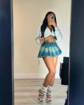 Casual Washed Denim Pleated Skirt TR-1303