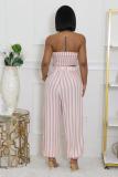 Stripe Print Wrap Chest Tops Two Piece Pants Set BS-1363