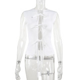 Fashion Sleeveless Tie Up Hollow Tops FL-YY24068
