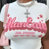 Letter Print Short Sleeve T Shirt FL-YY24084