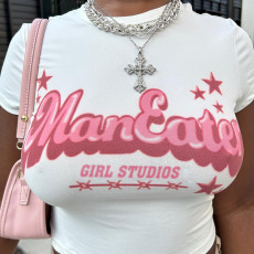 Letter Print Short Sleeve T Shirt FL-YY24084
