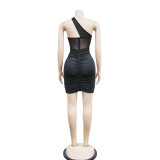 Solid Color Hot Drill Mesh Mini Dress BY-6307