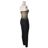 Wrap Chest Skinny Gradient Color Denim Jumpsuit ZSD-0679