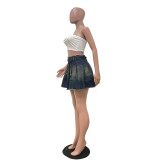 Casual Washed Denim Pleated Skirt TR-1303