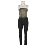 Wrap Chest Skinny Gradient Color Denim Jumpsuit ZSD-0679