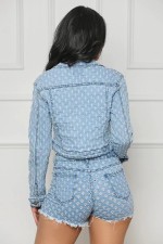 Casual Ripped Denim Long Sleeve Shorts Two Piece Set TR-1299