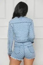 Casual Ripped Denim Long Sleeve Shorts Two Piece Set TR-1299