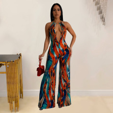 Sexy Print Backless V Neck Jumpsuit  BY-6930
