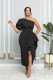 Solid Color Single Shoulder Bubble Sleeve Midi Dress GYLY-9903