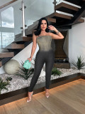 Wrap Chest Skinny Gradient Color Denim Jumpsuit ZSD-0679