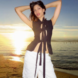 Fashion Sleeveless Tie Up Hollow Tops FL-YY24068