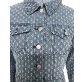 Casual Ripped Denim Long Sleeve Shorts Two Piece Set TR-1299